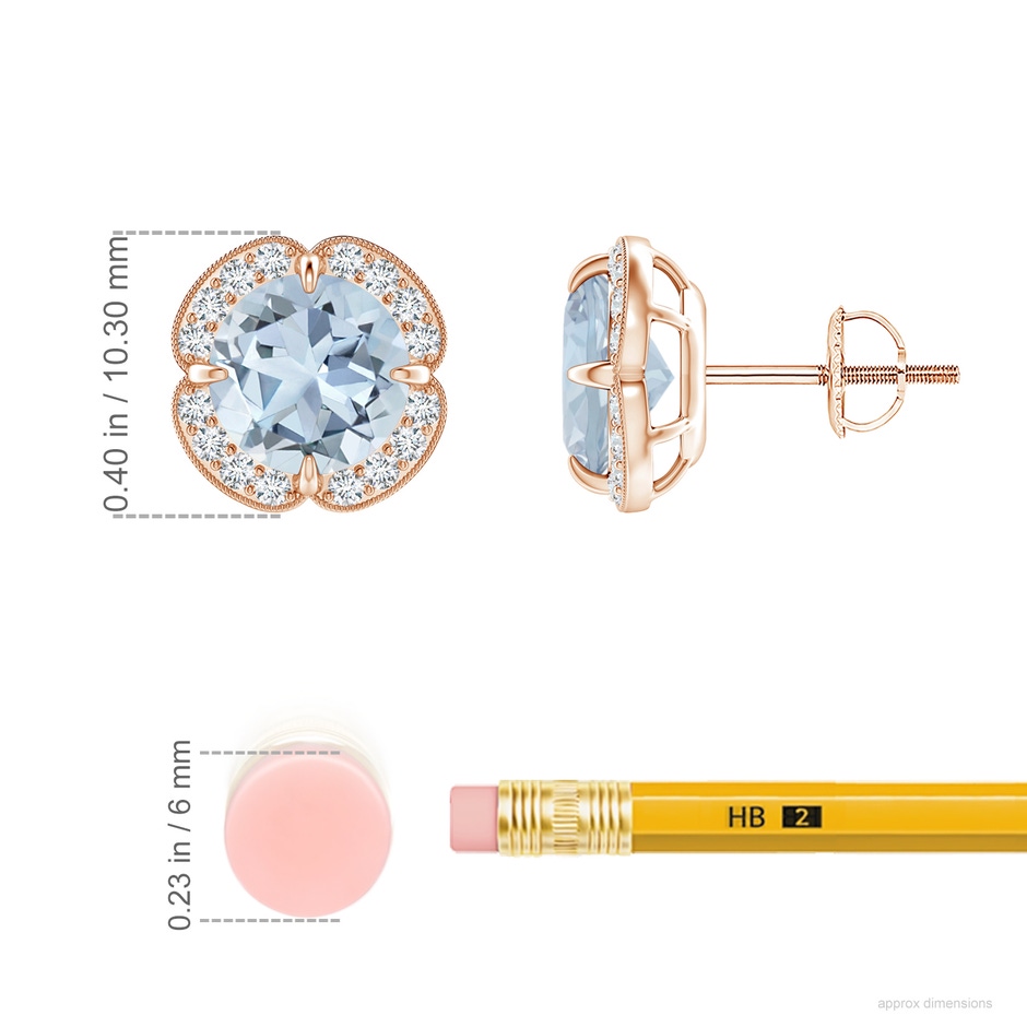 7mm A Claw-Set Aquamarine Clover Stud Earrings in Rose Gold ruler