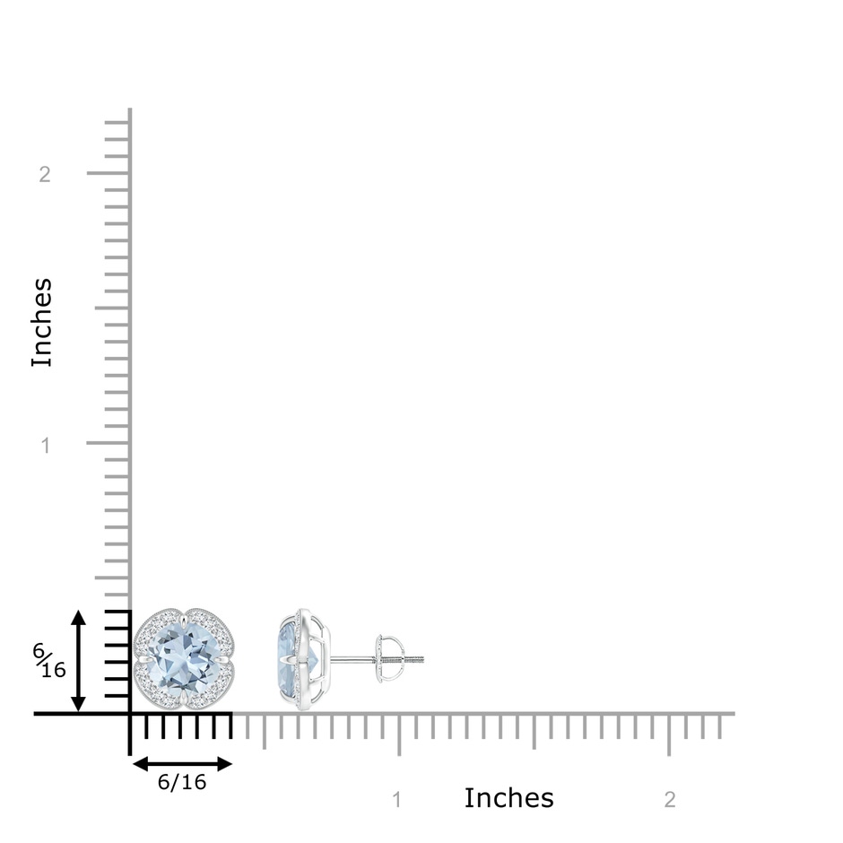 7mm A Claw-Set Aquamarine Clover Stud Earrings in White Gold ruler