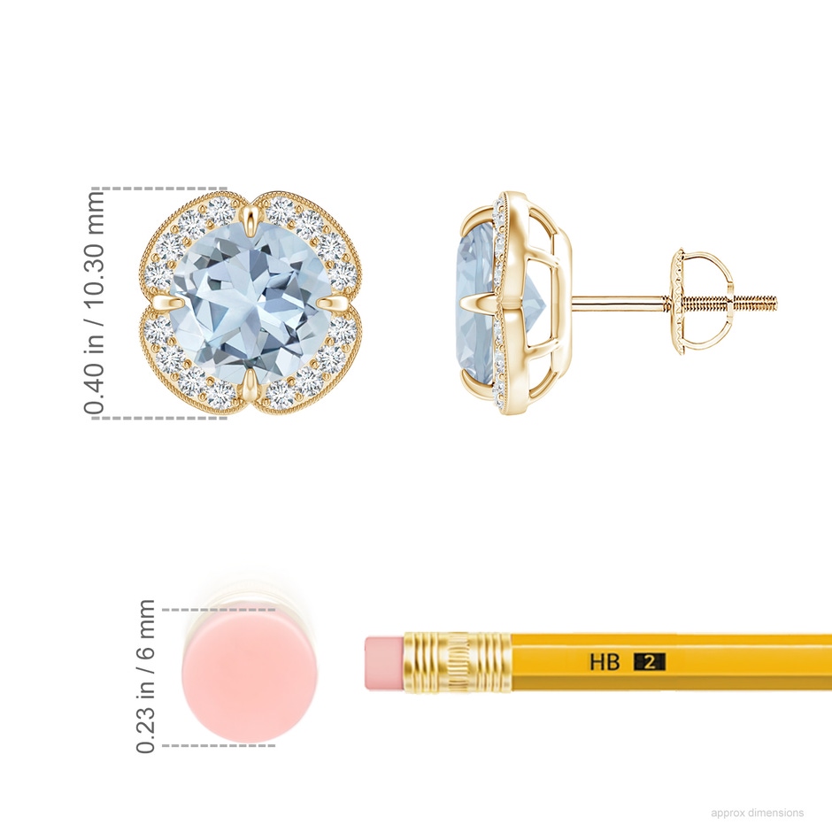 7mm A Claw-Set Aquamarine Clover Stud Earrings in Yellow Gold ruler