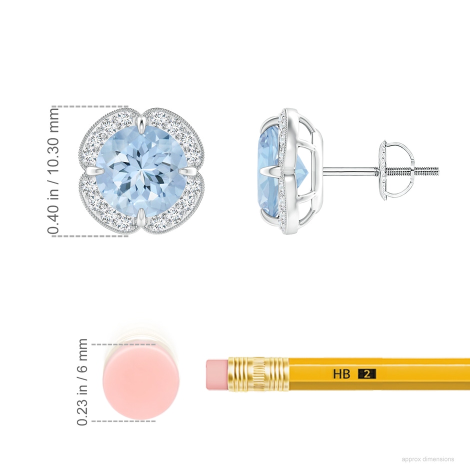 7mm AA Claw-Set Aquamarine Clover Stud Earrings in P950 Platinum ruler