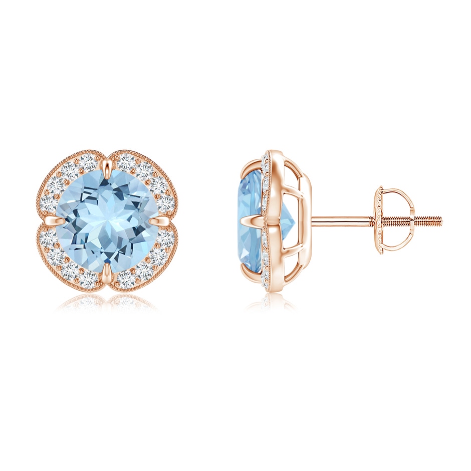 7mm AAA Claw-Set Aquamarine Clover Stud Earrings in Rose Gold 