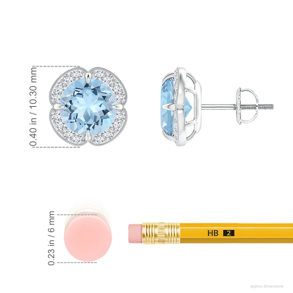 7mm AAA Claw-Set Aquamarine Clover Stud Earrings in White Gold ruler