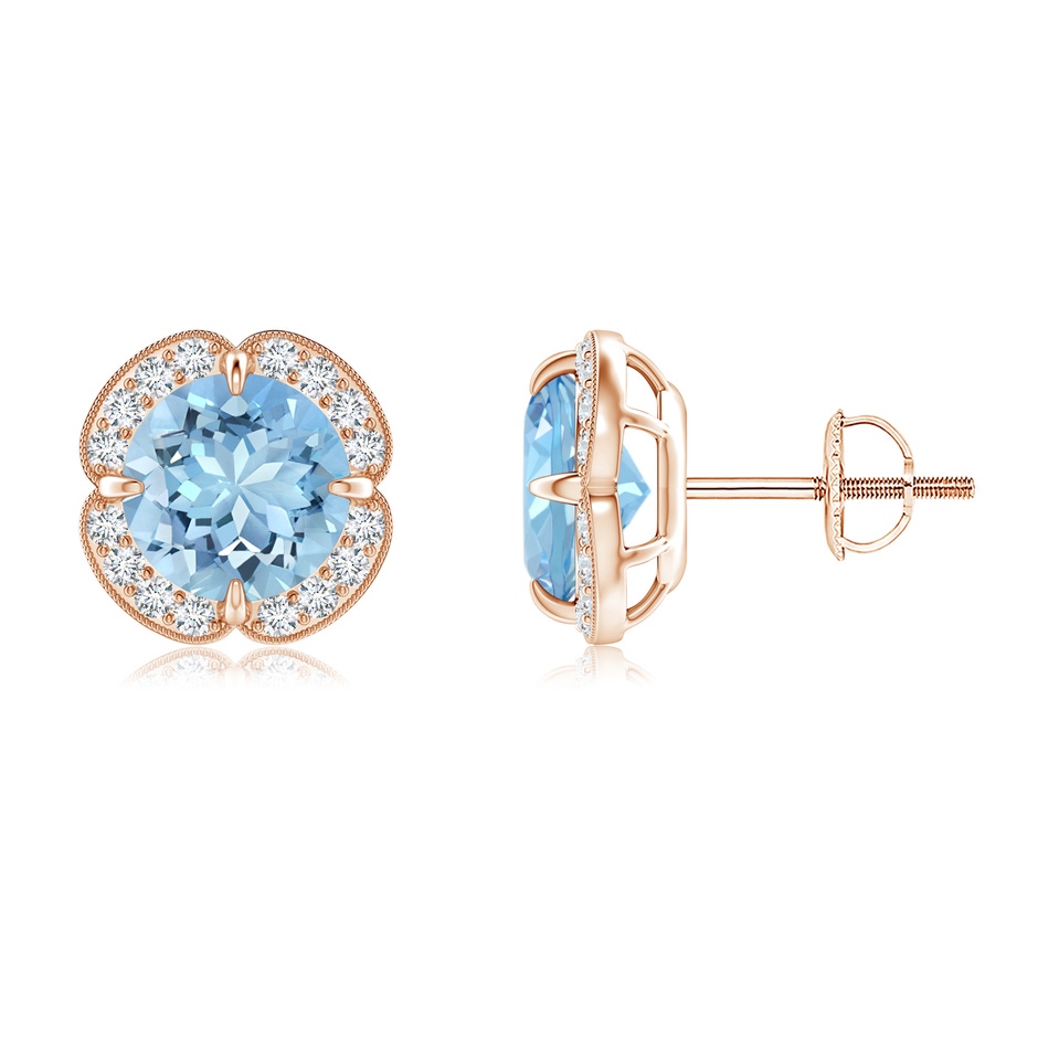 7mm AAAA Claw-Set Aquamarine Clover Stud Earrings in Rose Gold 