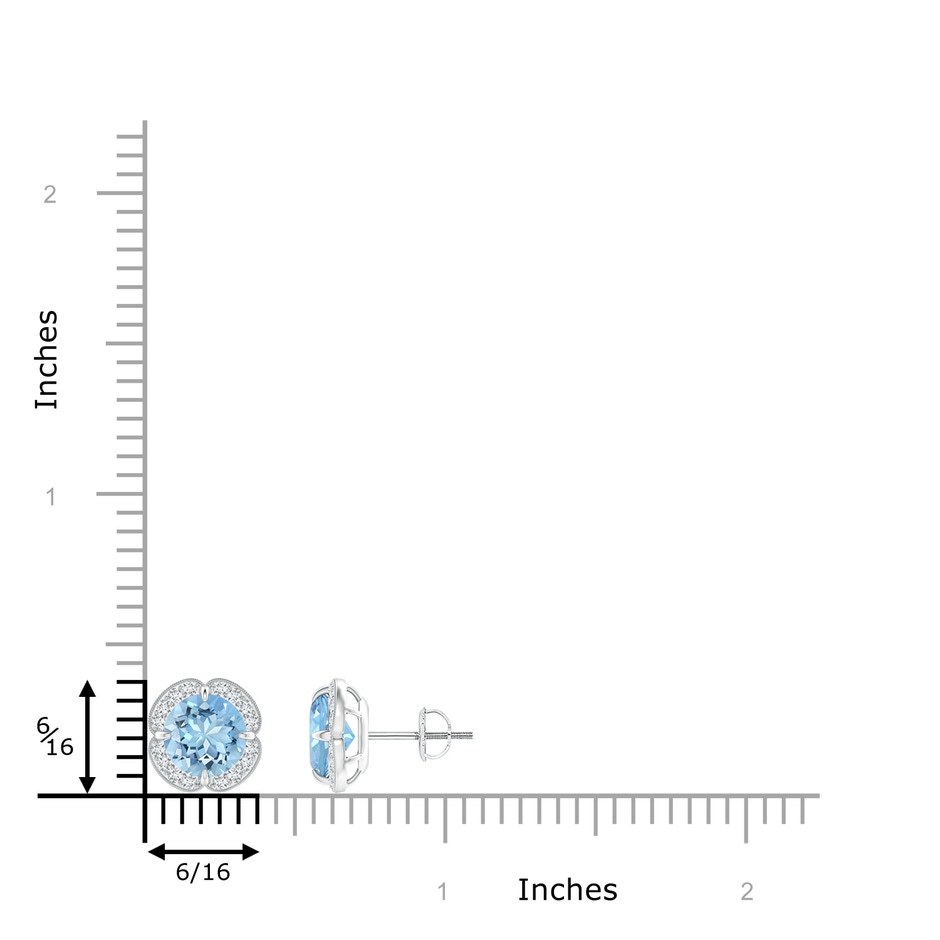 7mm AAAA Claw-Set Aquamarine Clover Stud Earrings in White Gold ruler