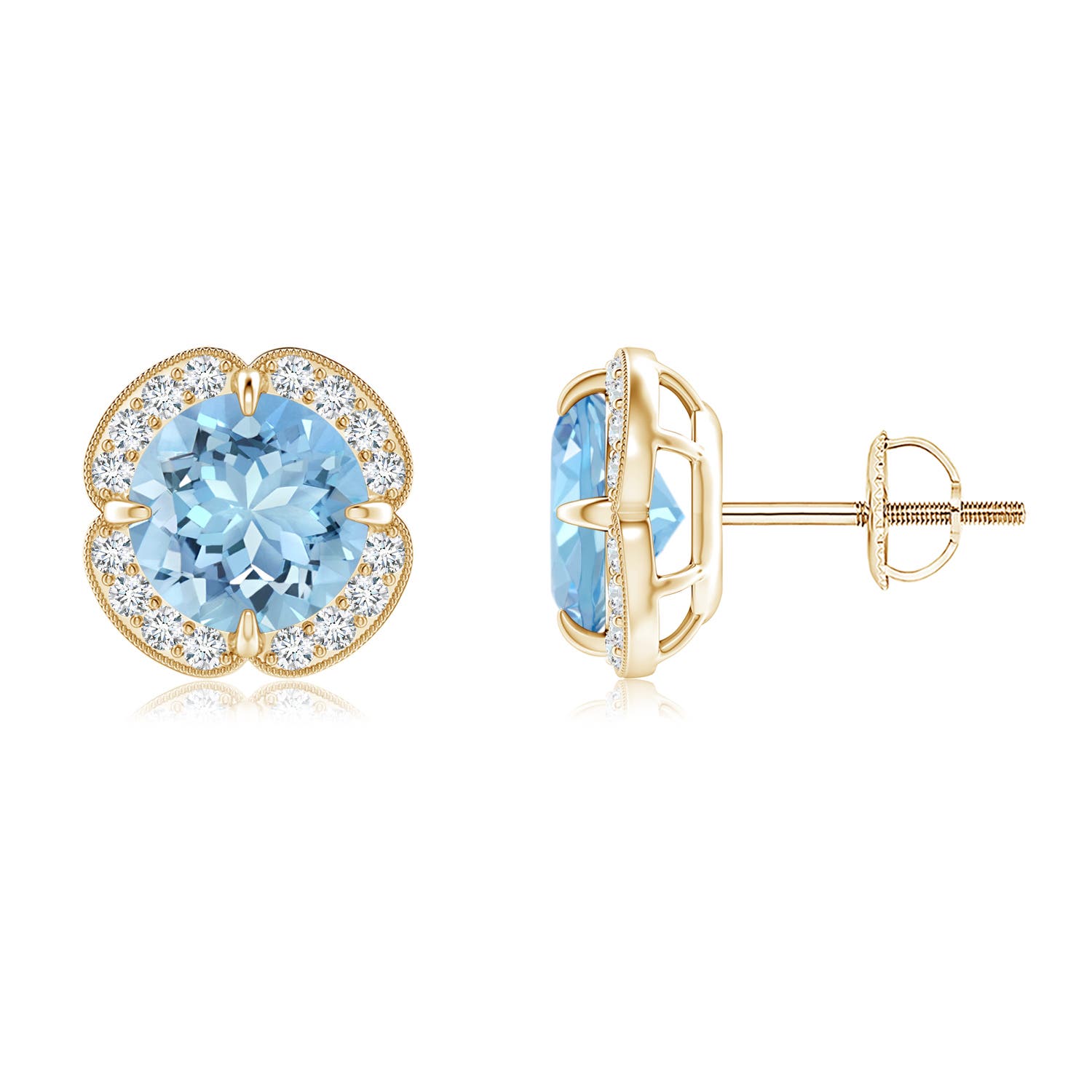 Claw-Set Aquamarine Clover Stud Earrings | Angara