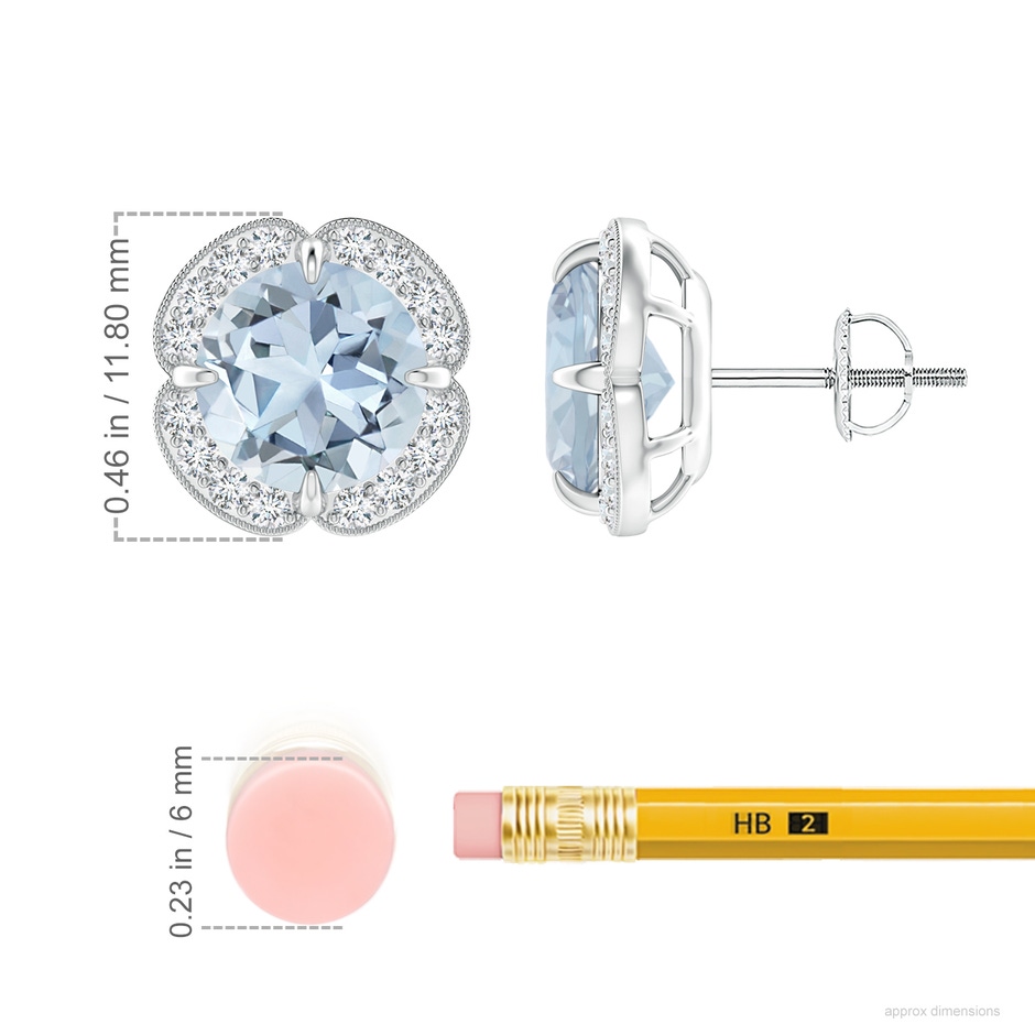 8mm A Claw-Set Aquamarine Clover Stud Earrings in 18K White Gold ruler