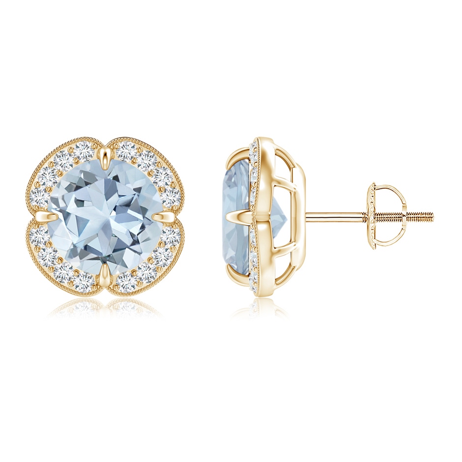 8mm A Claw-Set Aquamarine Clover Stud Earrings in 18K Yellow Gold 