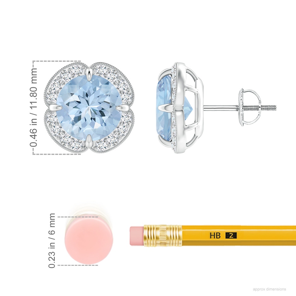 8mm AA Claw-Set Aquamarine Clover Stud Earrings in P950 Platinum ruler
