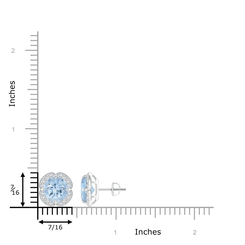 8mm AA Claw-Set Aquamarine Clover Stud Earrings in White Gold ruler