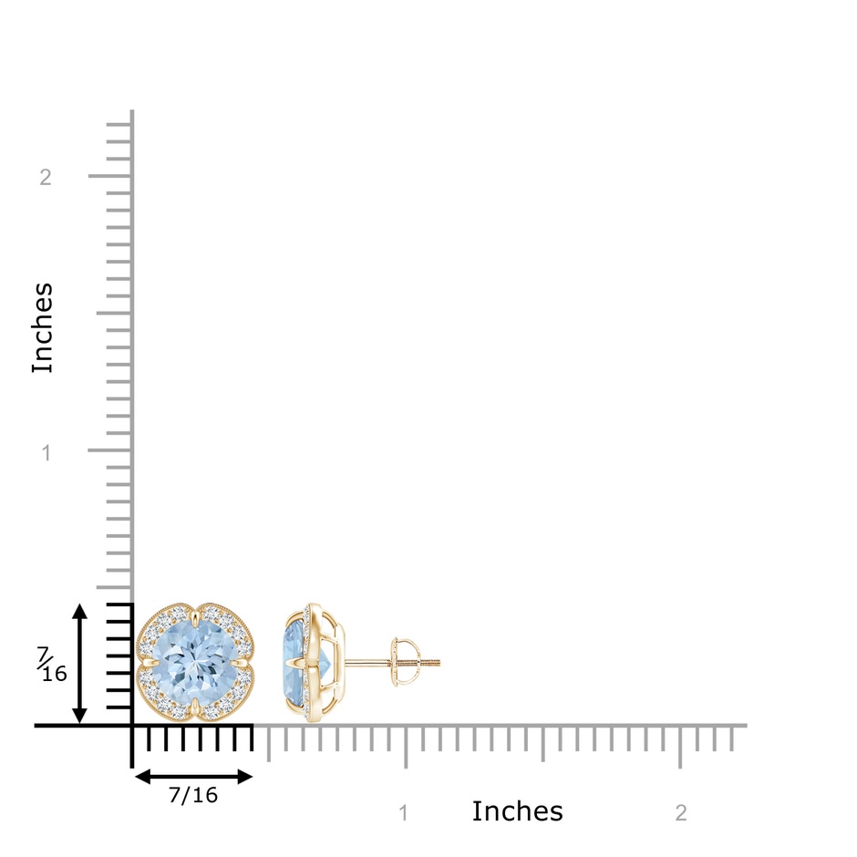 8mm AA Claw-Set Aquamarine Clover Stud Earrings in Yellow Gold ruler