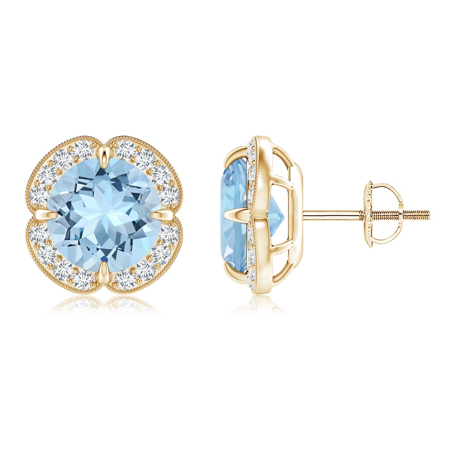 8mm AAA Claw-Set Aquamarine Clover Stud Earrings in Yellow Gold 