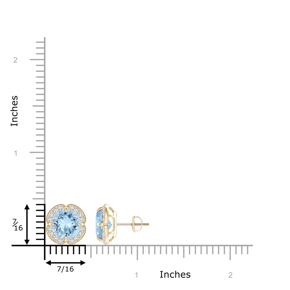 8mm AAA Claw-Set Aquamarine Clover Stud Earrings in Yellow Gold ruler