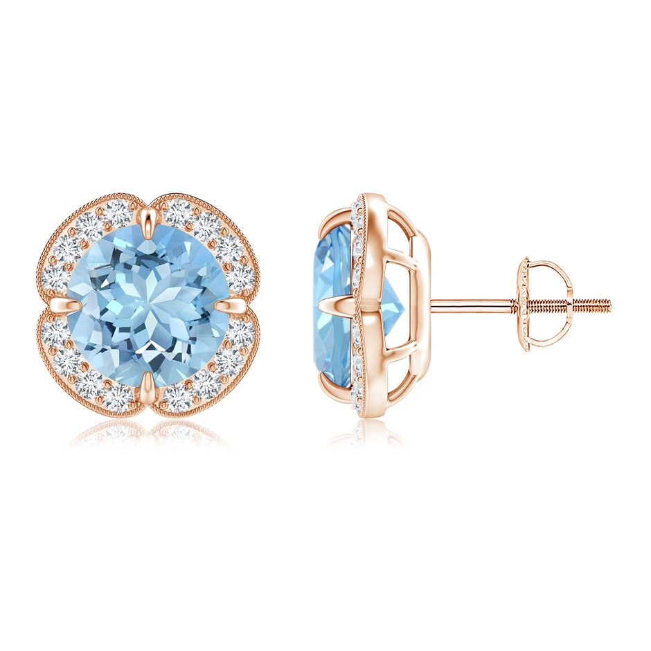 8mm AAAA Claw-Set Aquamarine Clover Stud Earrings in Rose Gold 