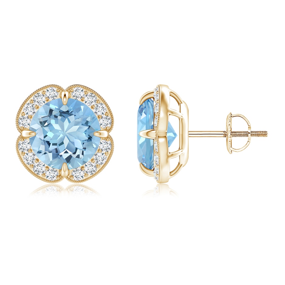 8mm AAAA Claw-Set Aquamarine Clover Stud Earrings in Yellow Gold 