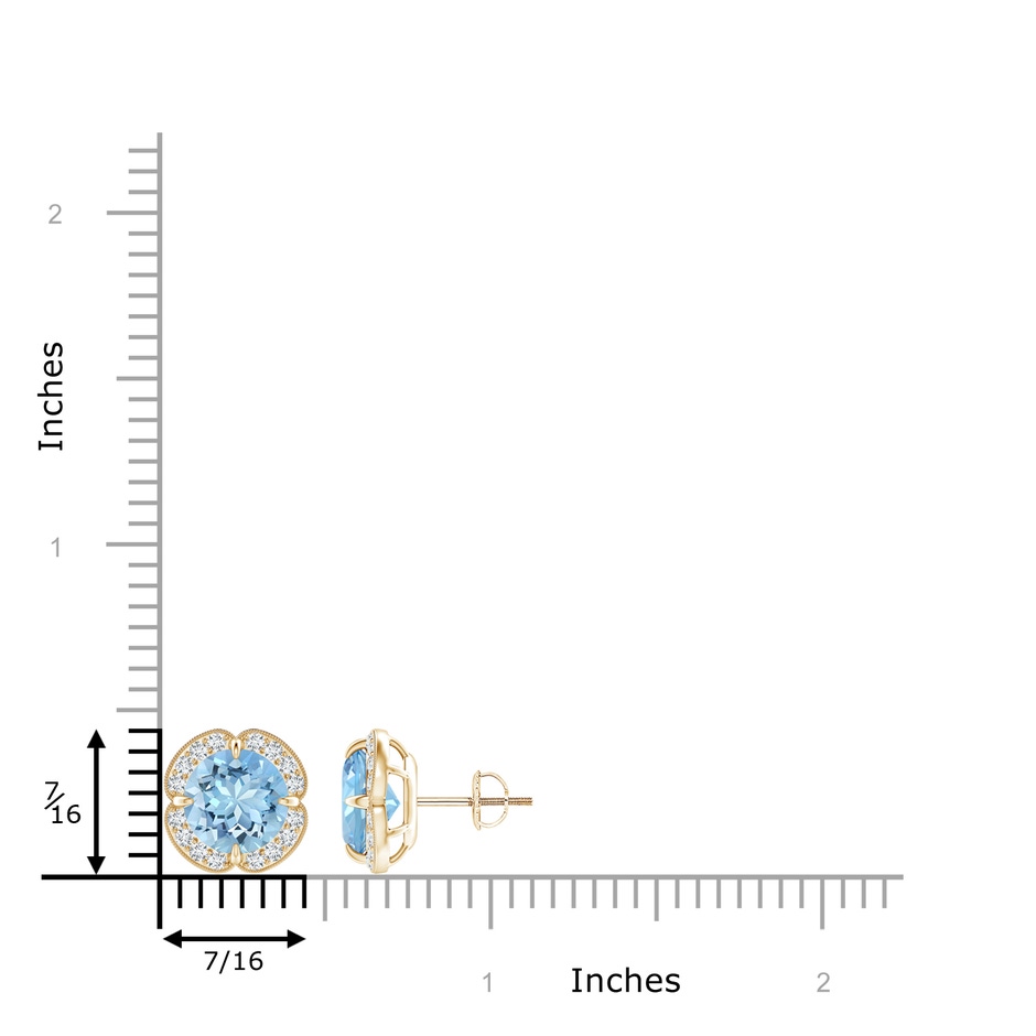 8mm AAAA Claw-Set Aquamarine Clover Stud Earrings in Yellow Gold ruler