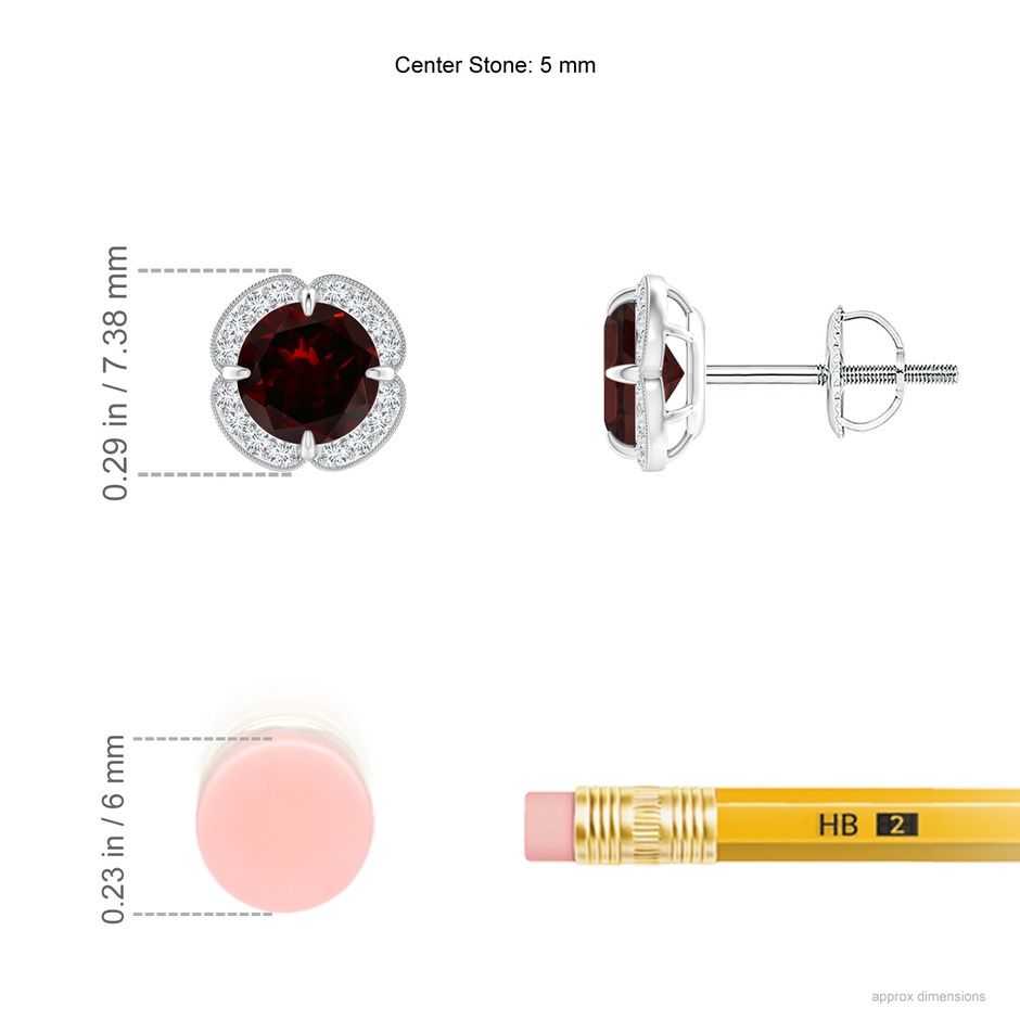 5mm A Claw-Set Garnet Clover Stud Earrings in White Gold ruler