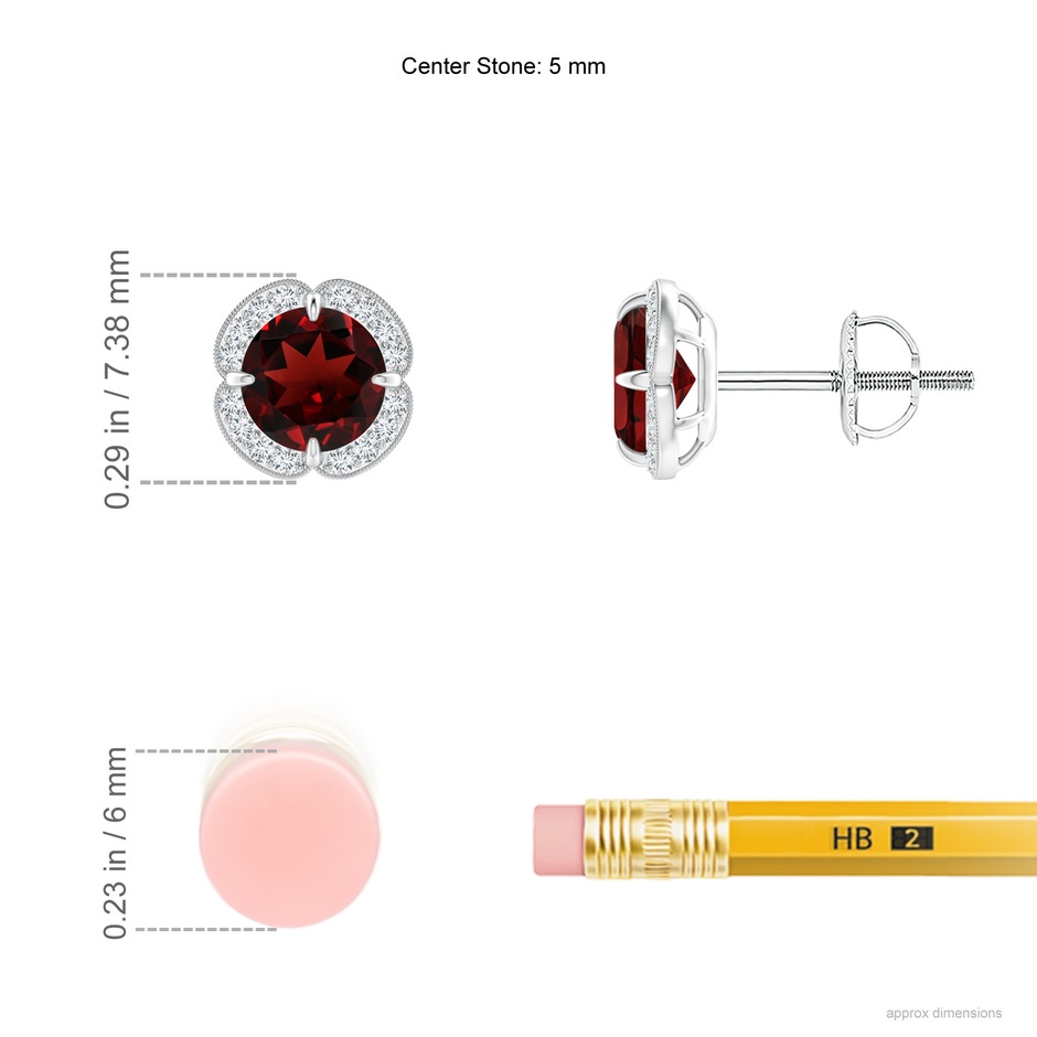 5mm AAA Claw-Set Garnet Clover Stud Earrings in White Gold ruler