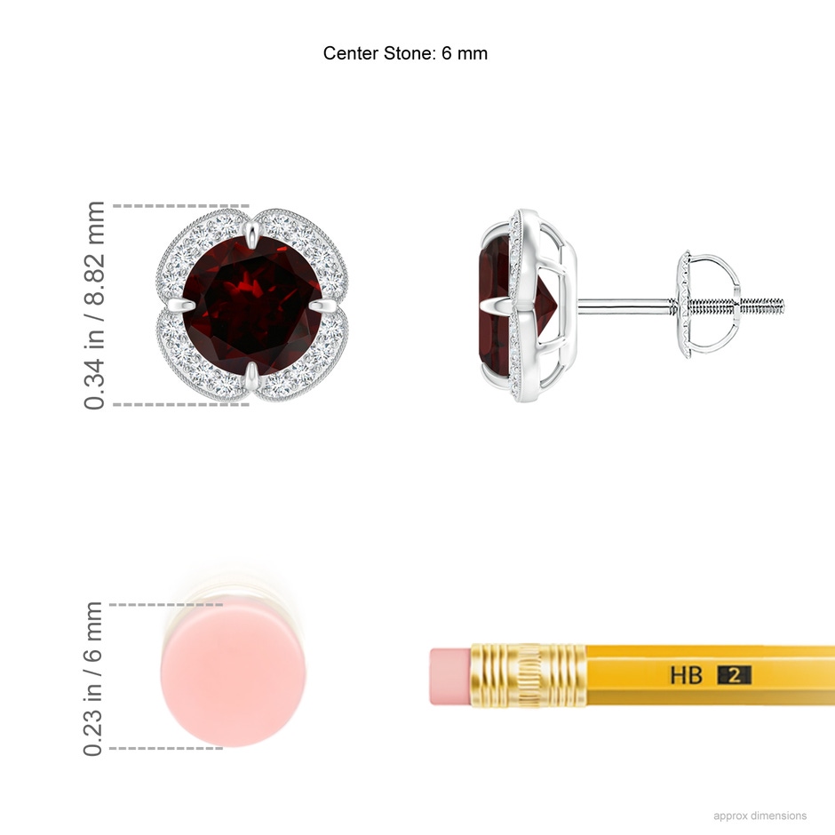 6mm A Claw-Set Garnet Clover Stud Earrings in White Gold ruler