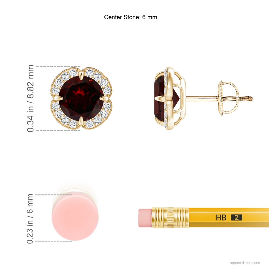 6mm A Claw-Set Garnet Clover Stud Earrings in Yellow Gold ruler