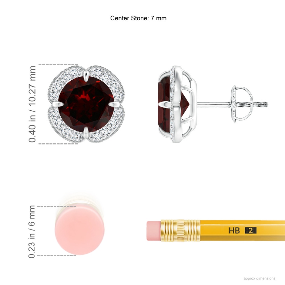 7mm A Claw-Set Garnet Clover Stud Earrings in White Gold ruler