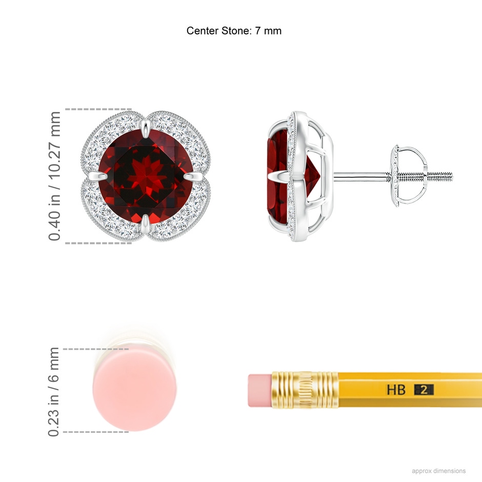 7mm AAAA Claw-Set Garnet Clover Stud Earrings in P950 Platinum ruler