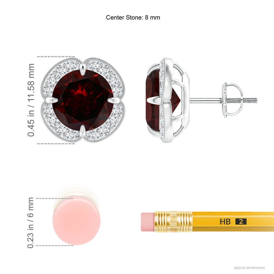 8mm A Claw-Set Garnet Clover Stud Earrings in White Gold ruler