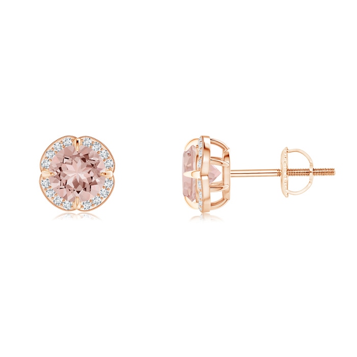 5mm AAAA Claw-Set Morganite Clover Stud Earrings in Rose Gold