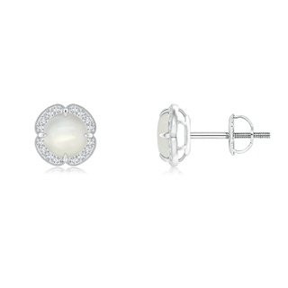 5mm AAAA Claw-Set Moonstone Clover Stud Earrings in White Gold