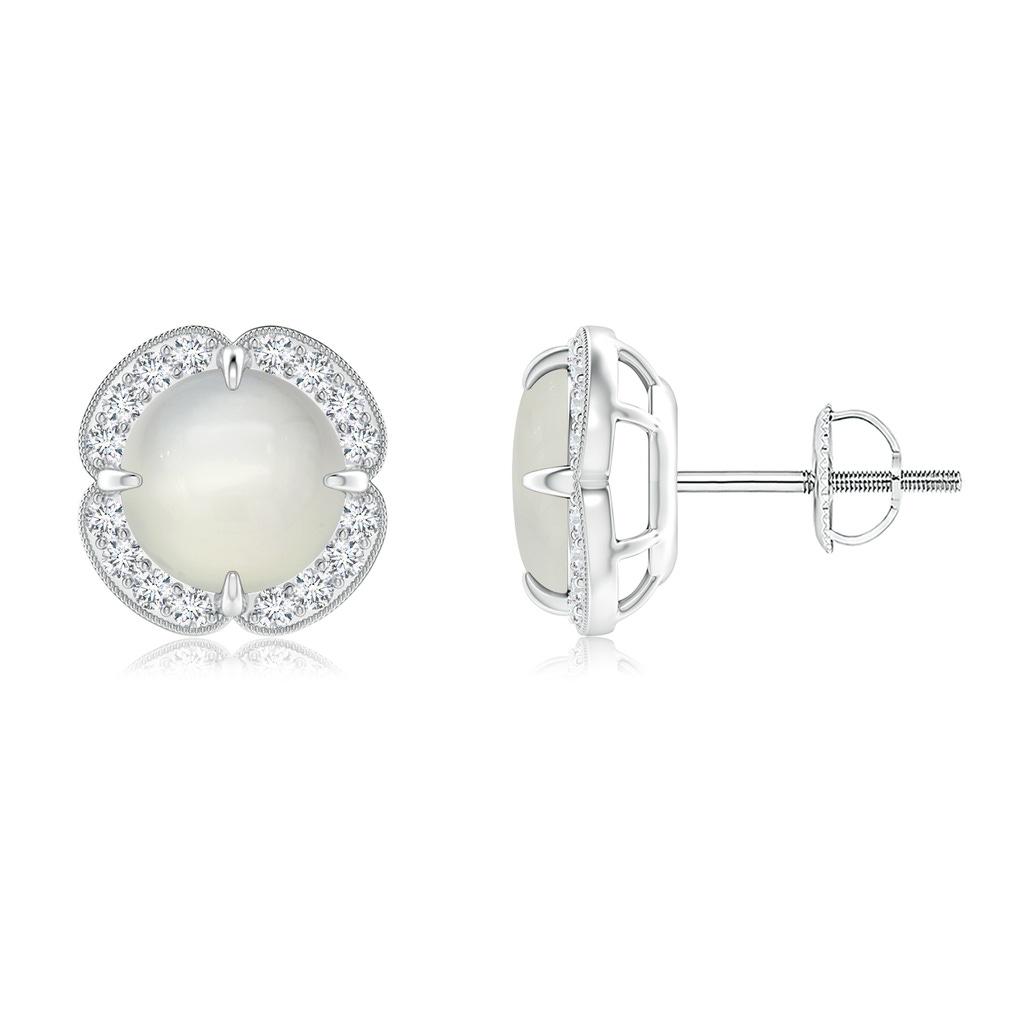 7mm AAA Claw-Set Moonstone Clover Stud Earrings in White Gold