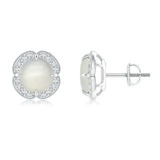 7mm AAA Claw-Set Moonstone Clover Stud Earrings in White Gold