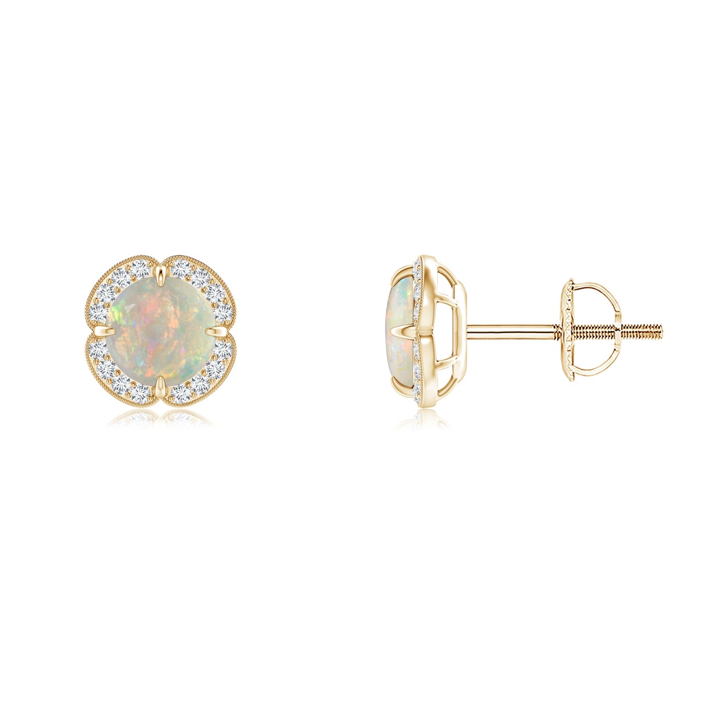 5mm AAAA Claw-Set Opal Clover Stud Earrings in Yellow Gold