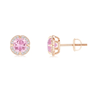 5mm A Claw-Set Pink Tourmaline Clover Stud Earrings in 9K Rose Gold