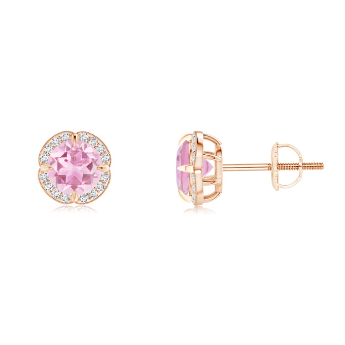 5mm A Claw-Set Pink Tourmaline Clover Stud Earrings in Rose Gold 
