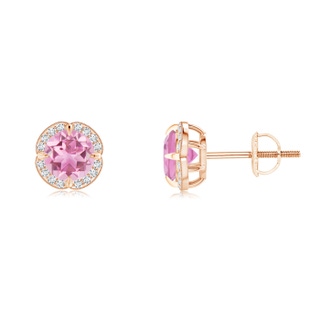 5mm AA Claw-Set Pink Tourmaline Clover Stud Earrings in Rose Gold