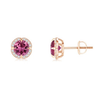 5mm AAAA Claw-Set Pink Tourmaline Clover Stud Earrings in 10K Rose Gold