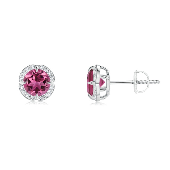 5mm AAAA Claw-Set Pink Tourmaline Clover Stud Earrings in P950 Platinum 