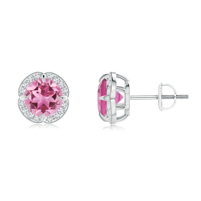 6mm AAA Claw-Set Pink Tourmaline Clover Stud Earrings in White Gold 