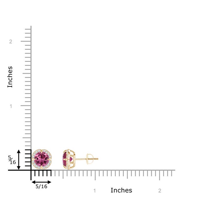 6mm AAAA Claw-Set Pink Tourmaline Clover Stud Earrings in Yellow Gold - ruler