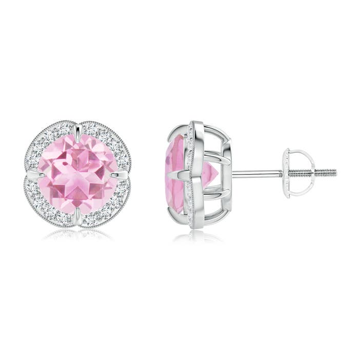 7mm A Claw-Set Pink Tourmaline Clover Stud Earrings in P950 Platinum
