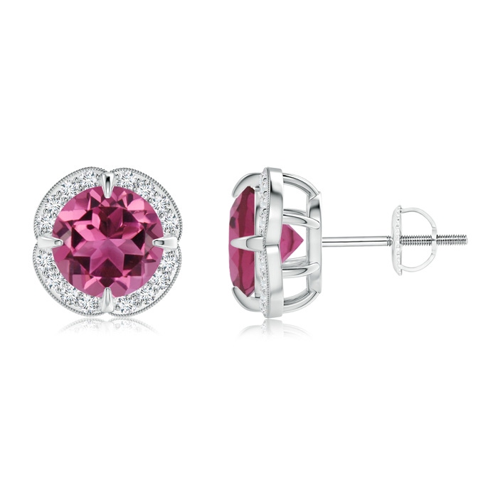 7mm AAAA Claw-Set Pink Tourmaline Clover Stud Earrings in P950 Platinum 