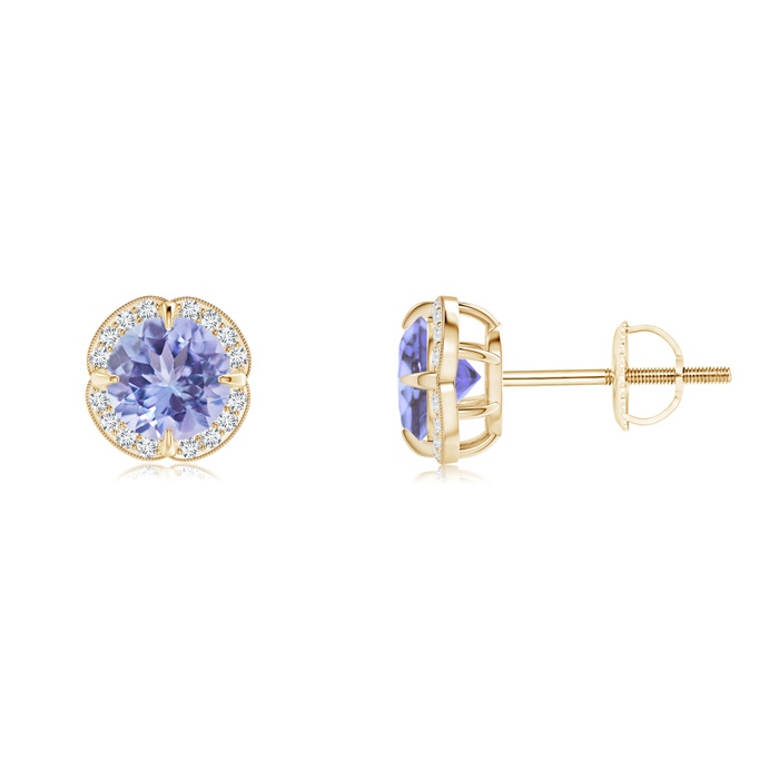 5mm AA Claw-Set Tanzanite Clover Stud Earrings in Yellow Gold 