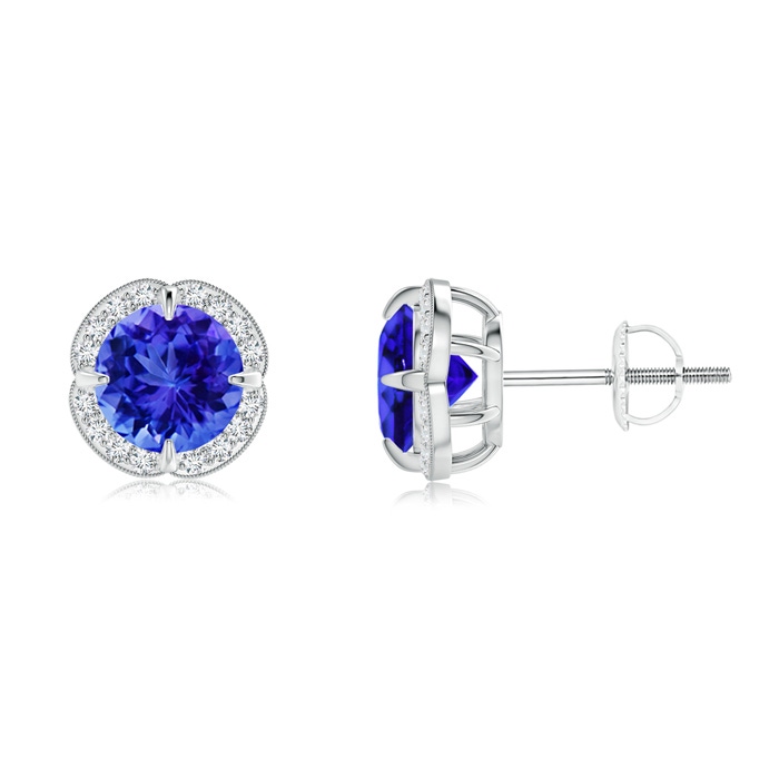 6mm AAA Claw-Set Tanzanite Clover Stud Earrings in White Gold