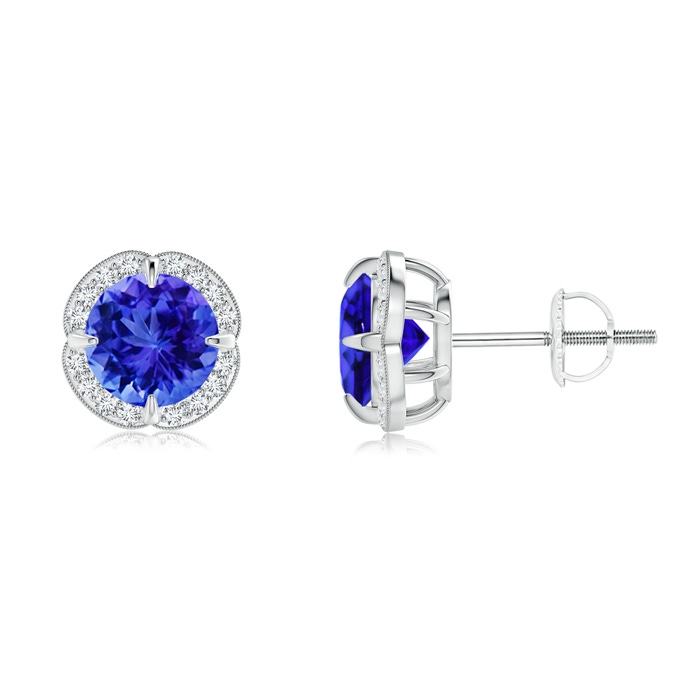 6mm AAA Claw-Set Tanzanite Clover Stud Earrings in White Gold 