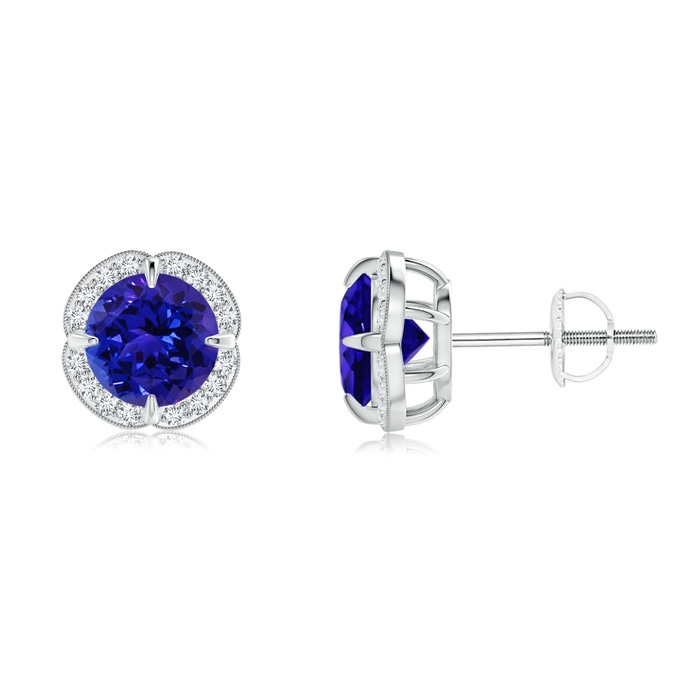 6mm AAAA Claw-Set Tanzanite Clover Stud Earrings in White Gold 