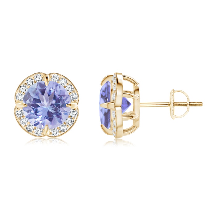 7mm A Claw-Set Tanzanite Clover Stud Earrings in Yellow Gold 