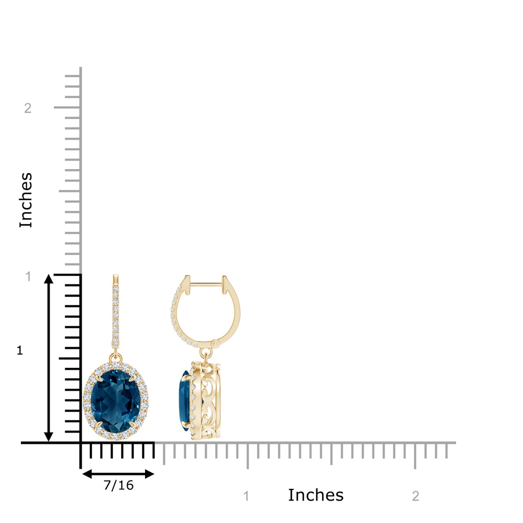10x8mm AAAA Oval London Blue Topaz Dangle Earrings with Diamonds in Yellow Gold Product Image
