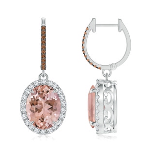 10x8mm AAAA Oval Morganite Dangle Earrings with Coffee and White Diamond in P950 Platinum