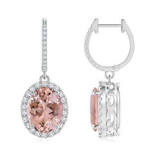 10x8mm AAAA Oval Morganite Dangle Earrings with Diamond Halo in P950 Platinum