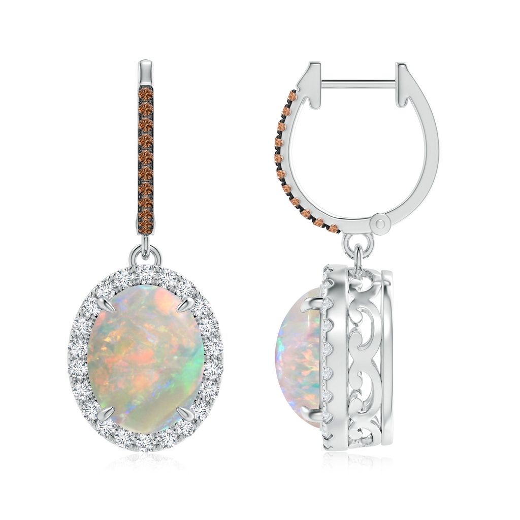 10x8mm AAAA Oval Opal Dangle Earrings with Coffee and White Diamond in P950 Platinum