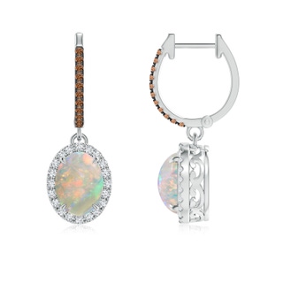 8x6mm AAAA Oval Opal Dangle Earrings with Coffee and White Diamond in P950 Platinum